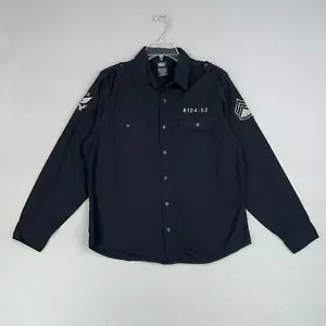 MMA Elite Shirt Mens Large Black Graphic Button Up Military Edgy Y2K Cyber Goth - Picture 1 of 14