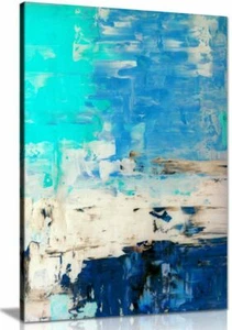 Turquoise Blue Abstract Art Painting Canvas Wall Art Picture Print - Picture 1 of 1