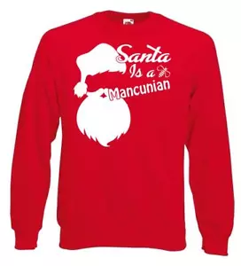 Adults Santa is a Mancunian Manchester Festive Red Unisex Christmas Jumper - Picture 1 of 7