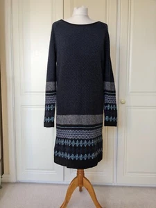 Hugo Boss Orange Lable Damen Weena Langarm Strickkleid mit Print Blau L - Bild 1 von 11