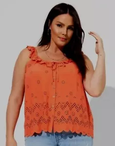 1x Torrid 1 (14-16) Women's Ruffled Orange Eyelet Dressy Tie Front Tank Top NWT - Picture 1 of 14