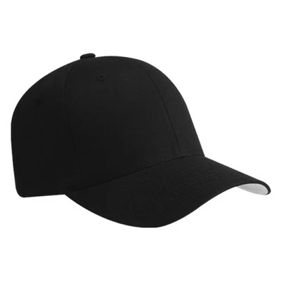 YUPOONG PLAIN flexfit FITTED BASEBALL CAP HAT *BLACK* L/XL