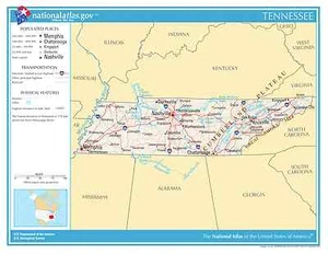 Mapa de pared laminado de referencia del estado de Tennessee - Imagen 1 de 1
