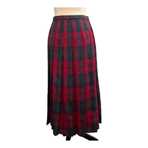 Vintage Pendleton 8 Plaid Tartan Midi Skirt Wool Knife Pleat Paisley Green Red - Picture 1 of 6