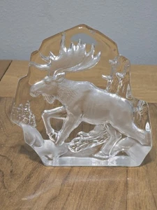 Clear Leaded Glass Etched Moose Free Standing Decoration Figurine 6x5.5" - Picture 1 of 9