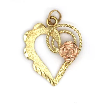 14k Yellow and Rose Gold Heart and Rose Pendant Foto 1 de 4