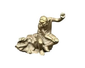 Rare Vintage Bronze Man Feeding Dragon Incense Holder - Picture 1 of 13