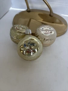 Konvolut 3 Mann im Mond Gesicht Gold Glas Ornamente schwarze Augen Glimmer Sterne VINTAGE - Bild 1 von 7