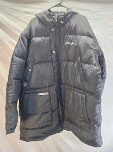 *Y2K Vintage PHAT FARM Men's 2XL Black Down Puffer Hoodie Jacket Coat EUC  - Picture 1 of 8