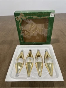 Vintage 4 BRADFORD Christmas Trimmeries Glass  Gold & Silver Teardrop Ornaments - Picture 1 of 8