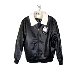 USA Apparel Aviator Faux Leather Bomber Jacket with Sherpa Lining, MSRP$200 - Picture 1 of 8