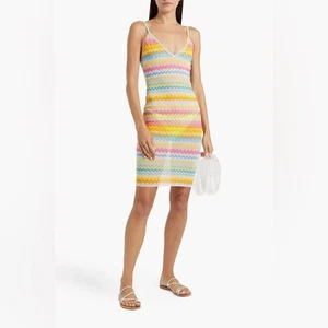 MISSONI Mare Gestreiftes Häkelstrick Minikleid Netz Mehrfarbig Zick Zack IT 38 US 2 - Bild 1 von 11
