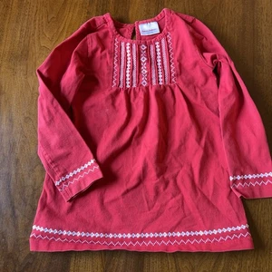 🎄 Hanna Anderson Girls' Red Holiday Dress w Embroidery Size 110 🎅 Long Sleeves - Picture 1 of 3