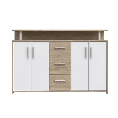 Sideboard - Sonoma Eiche - weiß - 4 Türen - 132 cm breit Sideboard Kommode TV - Bild 1 von 4
