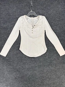 Free People White Lacey Long Sleeve Womens M Boho Cottagecore Preppy Hippie - Picture 1 of 11
