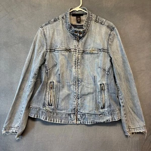 Venezia Denim Jean Jacket Mandarin Collar Plus Size 18/20 Full Zip Moto Biker - Picture 1 of 14