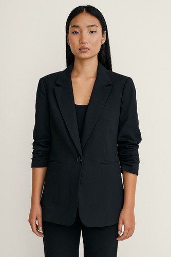 Blazer donna Michael Kors nero manica increspata taglia 8 classico un bottone