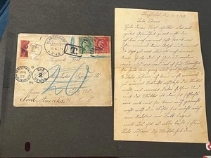 RARE COVER READ NOTES ! FOREIGN SHIP MAIL REC'D DUPLEX AS CANCEL - GERMANY +DUE - Picture 1 of 3