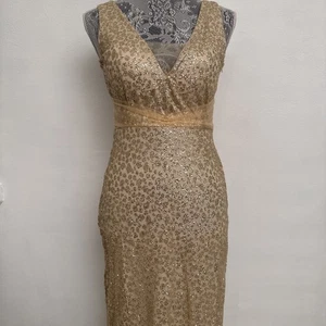 Nuevo con etiquetas Vestido Largo Sirena Formal Brillo Cuello en V Tono Dorado S - Imagen 1 de 16