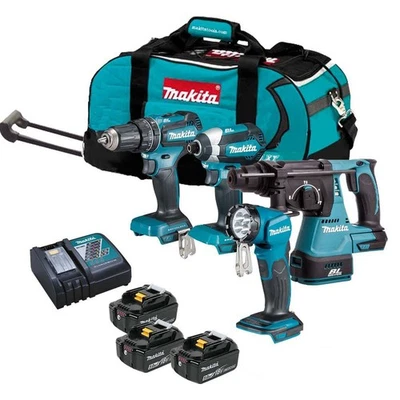 Makita DLX4138TX1 18V LXT 4 Piece Brushless Kit with 3X 5.0Ah Batteries, Char... - Image 1 of 4