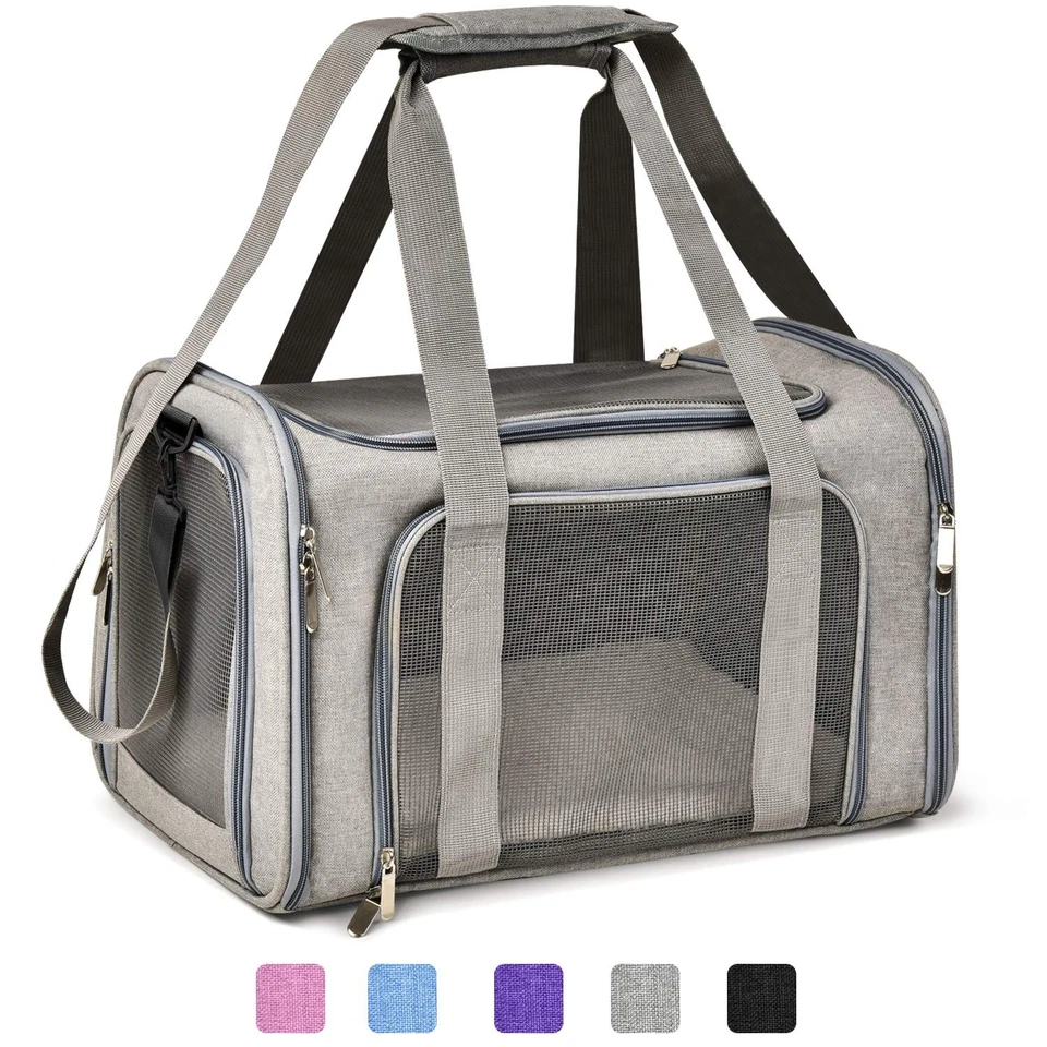 Cat Dog Pet Carrier Small Medium 15 Lbs Soft Sided Waterproof Travel - Grey