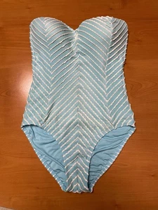 Betsey Johnson Badeanzug gestreift weiß in blau Einteiler Gr. M - Bild 1 von 12