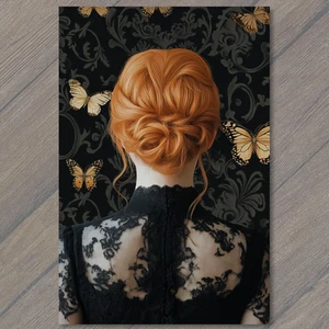 POSTCARD Red Hair Woman Back Surrounded Butterflies Pattern Black Outfit - Picture 1 of 1
