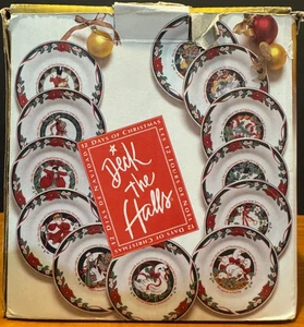 12 Days Of Christmas Salad/Dessert Plates TIENSHAN Set Of 12 Deck The Halls 1995 - Bild 1 von 4