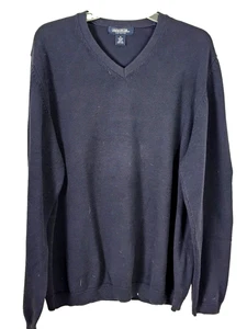 Brooks Brothers Men's Navy Blue 100% Prima Cotton V-neck Sweater Size XL - Picture 1 of 6