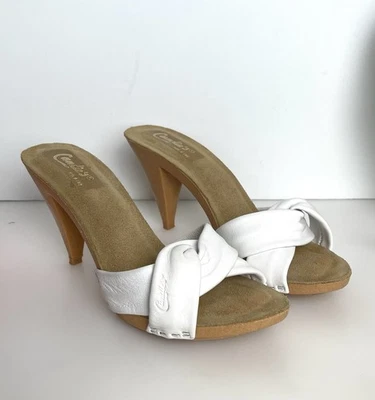 Vintage 80s Candie’s Made In ITALY 3.5” Heels Slip On Sandals White Sz 8 - Image 1 of 4