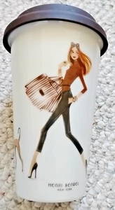 HENRI BENDEL GIRL AND DOG LUX FASHION GAL New York TRAVEL COFFEE CUP MUG W/ LID - Picture 1 of 13