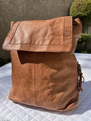 FRYE & Co Chestnut Brown Distressed Antiqued Leather Chain Straps Flap Backpack - Image 1 of 4