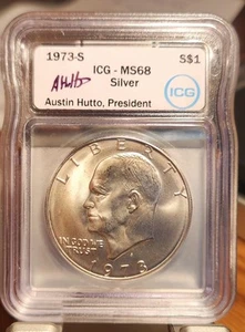 1973-S Eisenhower $1 Silver 40% MS68 ICG AUSTIN HUTTO SIGNED - Picture 1 of 4