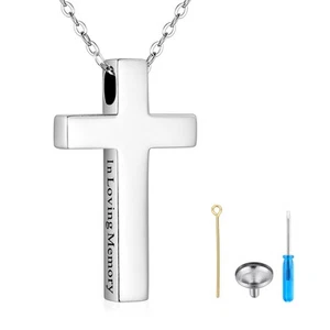 925 Sterling Silver Cremation Jewelry Memorial Cross Urn Necklace for Ashes K... - Picture 1 of 7