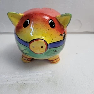 Kleines Vintage Sparschwein TEXAS Spardose Volkskunst Keramik handbemalt hell - Bild 1 von 7