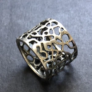STERLING SILBER 925 Lot Ring P12 Gr. 7 super breit Art Deco Band bescheiden Mode Me - Bild 1 von 6