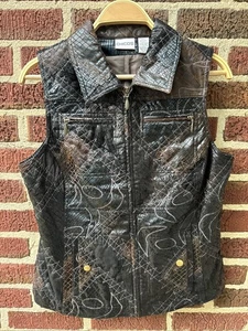 Chicos Patchwork Weste Damen M Kunstleder gesteppt Taschen Edgy Moto Grunge - Bild 1 von 5