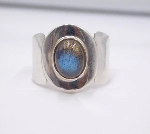 6 Gm 925 Sterling Silver Natural Labradorite Cab Gemstone Ring Size-8.25" US - Picture 1 of 4