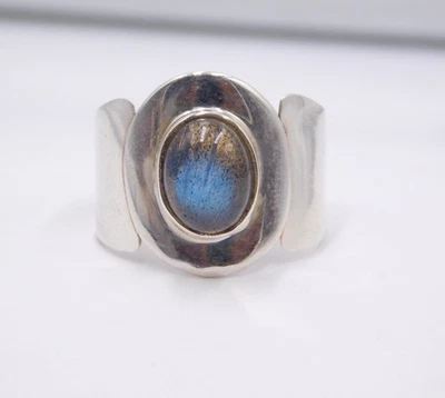 6 GM 925 Argento Sterling Naturale Labradorite Cab Gemma Anello Size-8.25 " US - Immagine 1 di 4