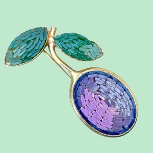 HTF Vintage Signed Italy Plum Fruit ‘Micro’ Mosaic Pin Brooch Purple - Picture 1 of 6
