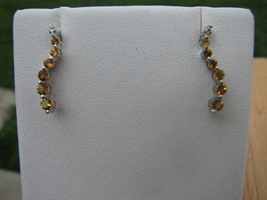 Citrine Round Cut Journey Earrings 10KT Solid White Gold - Picture 1 of 12