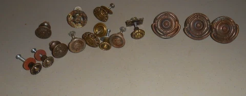 14 Vintage Hardware Drawer Pulls Knobs MIXED LOT Ring Pull Various Sizes Styles Cover