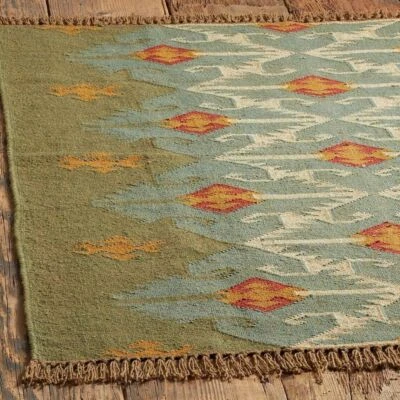 Vintage Indian Village Jute Wool Rug Kilim Hand Woven Rectangular Rug... - Image 1 of 4