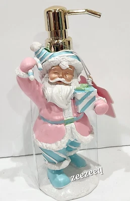 Dispensador de loción jabón Navidad rosa pastel azul retro Papá Noel Pinkmas NUEVO Foto 1 de 4