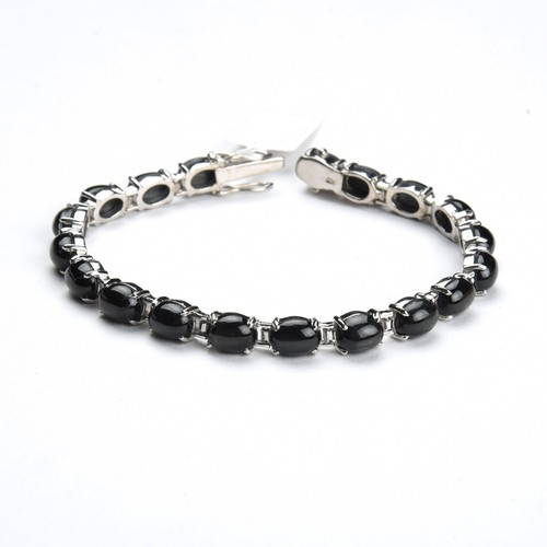 VALENTINO Bracciale Tennis Ovale Nero Spinello Gemma Argento Sterling 7" pollici