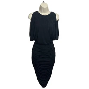 Bailey/44 Black Dress Sz XS Cold Shoulder Knit Gathered Midi Bodycon Womens - Picture 1 of 10