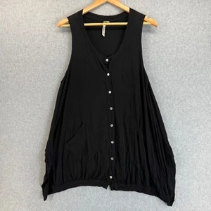 Comfy USA Black Button Front Tank Top Sleeveless Pockets Lagenlook Womens Size M - Picture 1 of 13