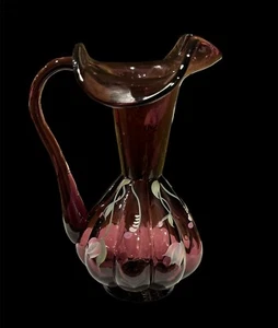 Beautiful Fenton Hand Painted Amethyst Mulberry Pitcher, 70th Birthday, Signed - Picture 1 of 10
