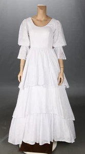 Lavetir Peasant Sleeve Tiered White Lace Wedding Dress sz 4 - Picture 1 of 3