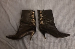 vintage 80s punk boots skull buckels and zipper back - Picture 1 of 16